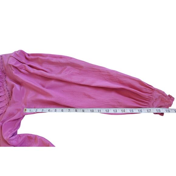 Vintage 80s Shirt Womens 6 Pink Silk Eyelet Bow Coquette Romantic Girly Top - Picture 11 of 12